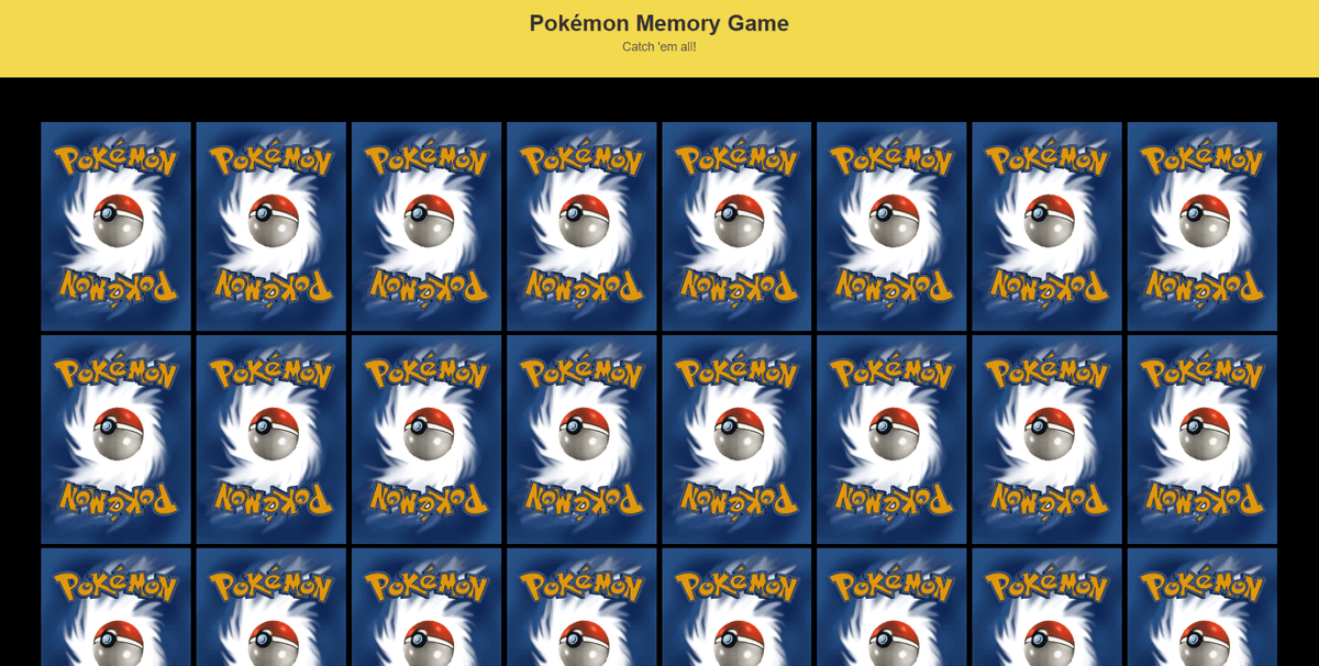 Screenshot of Pokemon memory game project